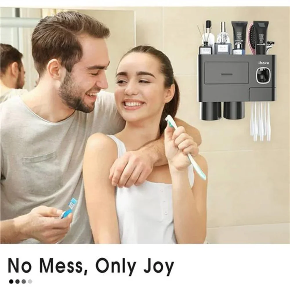 Toothbrush Holders for Bathrooms, 2 Cups Toothbrush Holder Wall Mounted